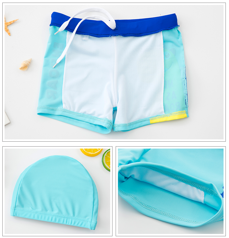儿童泳裤男童平角泳衣中大童宝宝游泳衣男孩游泳裤沙滩小童带帽套