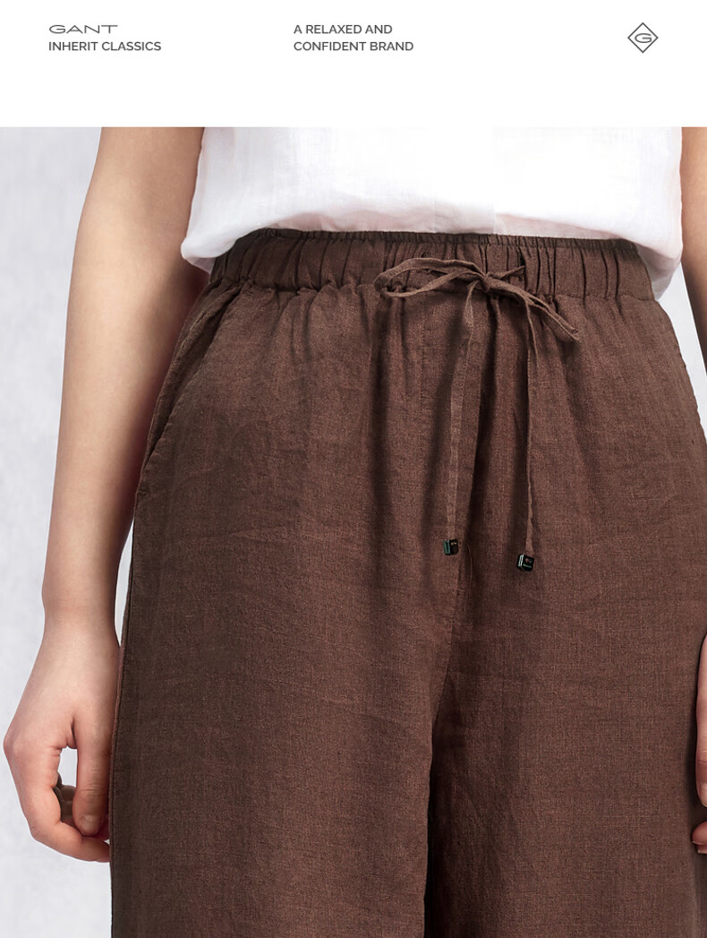 GANT Women's Spring Summer Pure Linen Casual Pants Vintage Old Coin Wide Leg Trousers 115-White M 6