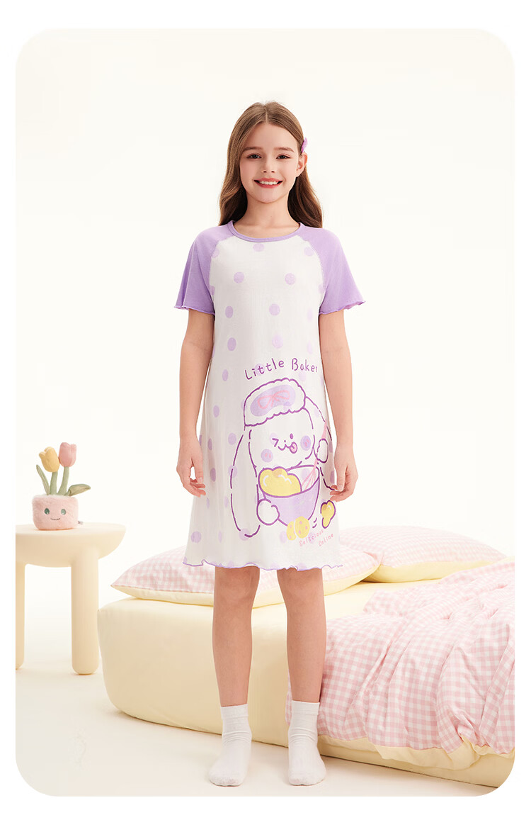 DEESHA 【7A Antibacterial 100% Cotton】Girls Lightweight Breathable Skin-friendly Summer Short Sleeve Cotton Home Dress 8