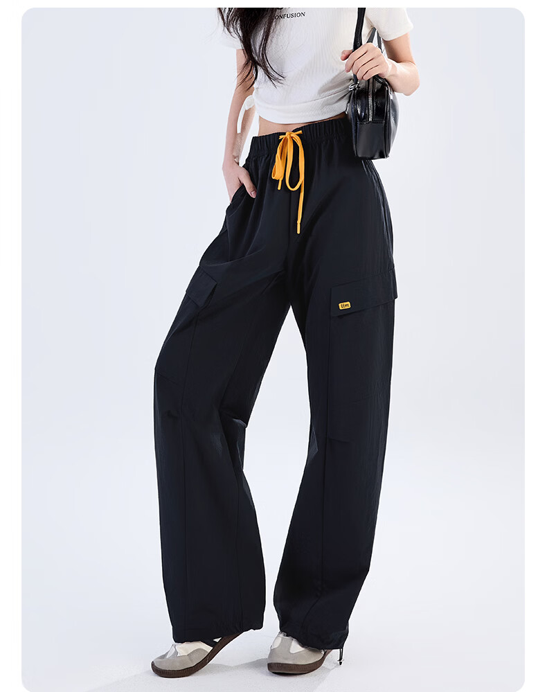Langsha Women's Convertible Work Pants Summer Cool High Waist Slim Casual Drawstring Pleated Wide-Leg Pants Fashion Trend 20