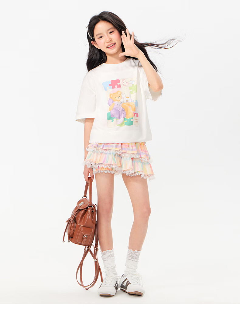 BARRY BANNY Girls Gradient Skirt 2026 Summer Kids Anti-Exposure Lace Short Skirt 8027 Pastel 160 25
