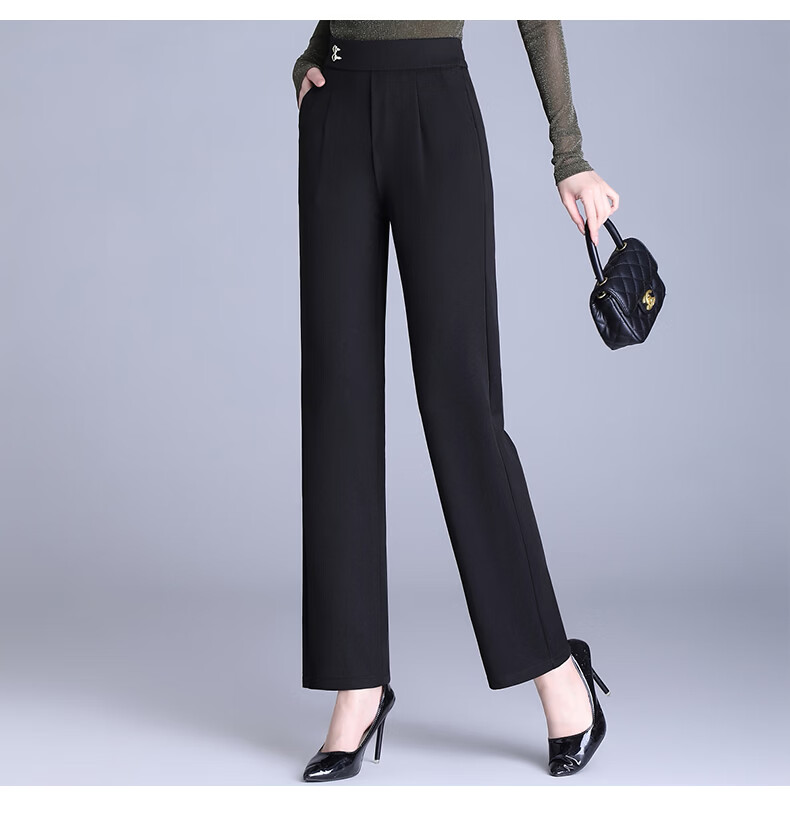 Hengyuanxiang Middle-aged Mom Elastic Waist Long Pants Thin Straight Casual Trousers for Spring and Autumn 10