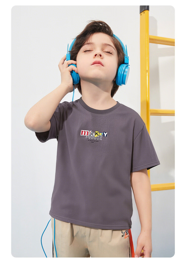 Disney Kids Boys and Girls Short Sleeve T-Shirt 2026 Summer New Parent-Child Matching Children's Basic Off-White Short Sleeve T-Shirt Size 110 26