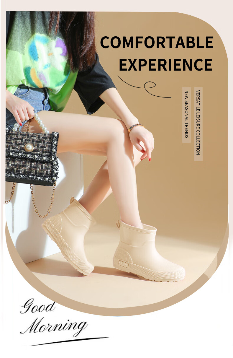 FOOTOPPO Fashion Women's Short Waterproof Non-Slip Rain Shoes Mid-Calf Delivery Rider Rain Boots High Boots 1