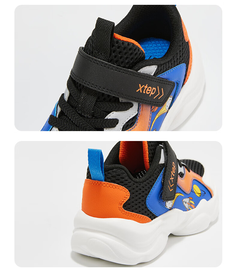 XTEP Kids Mesh Cartoon Element Sports Shoes Non-Slip Sole Boys Casual Shoes Deep Blue/Classic White Size 28 20
