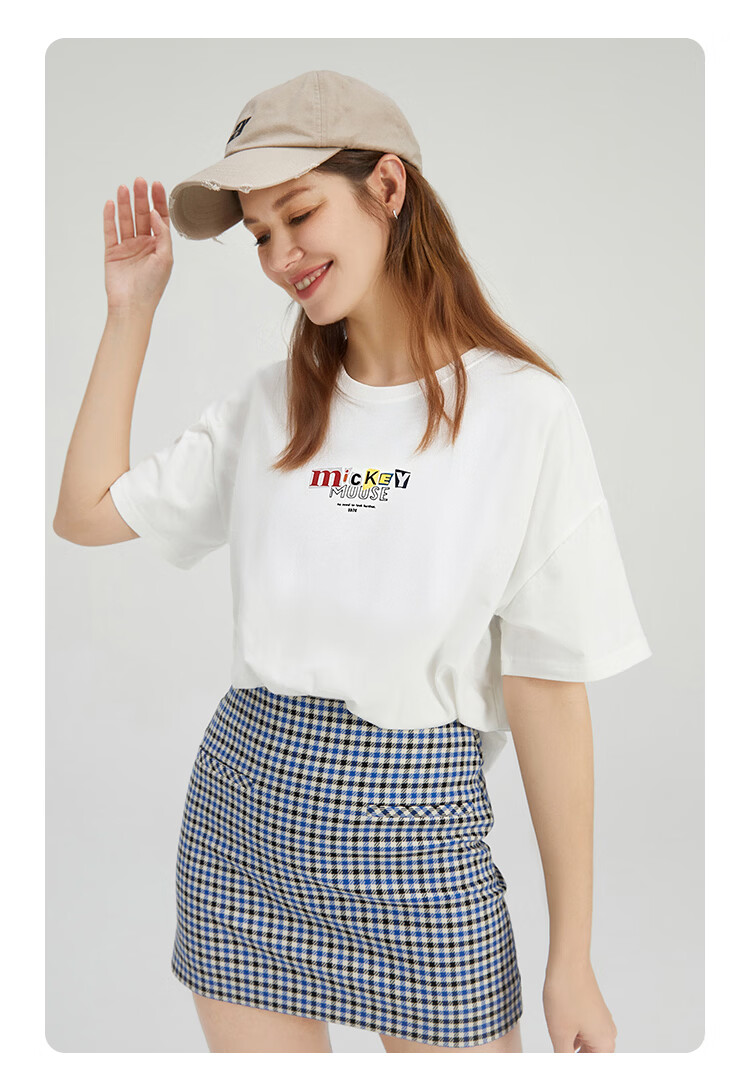 Disney Kids Boys and Girls Short Sleeve T-Shirt 2026 Summer New Parent-Child Matching Children's Basic Off-White Short Sleeve T-Shirt Size 110 24