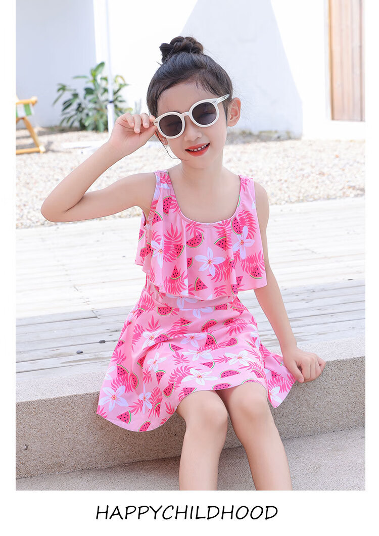 Langsha Children's Girls' Summer Two-Piece Skirted Swimsuit Breathable Bubble Hot Spring Beach Pool Swimwear Set for Older Kids 7