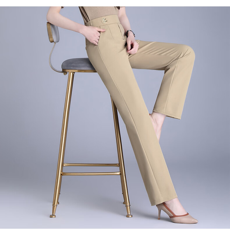 Hengyuanxiang Middle-aged Mom Elastic Waist Long Pants Thin Straight Casual Trousers for Spring and Autumn 12