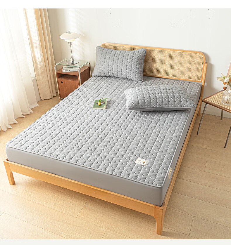 Hodo Waterproof Soybean Cotton-Padded Fitted Sheet Single Double 1.8x2m Mattress Protector 1.8m Bed Star Gray 16