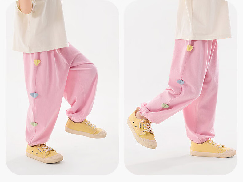 Dudu Kids 100% Cotton Girls' Mosquito-Repellent Pants Summer Lightweight Children's Casual Pants Light Gray Size 100 15