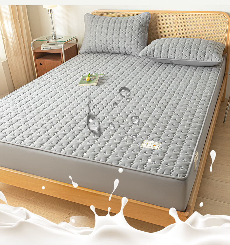 Hodo Waterproof Soybean Cotton-Padded Fitted Sheet Single Double 1.8x2m Mattress Protector 1.8m Bed Star Gray 11