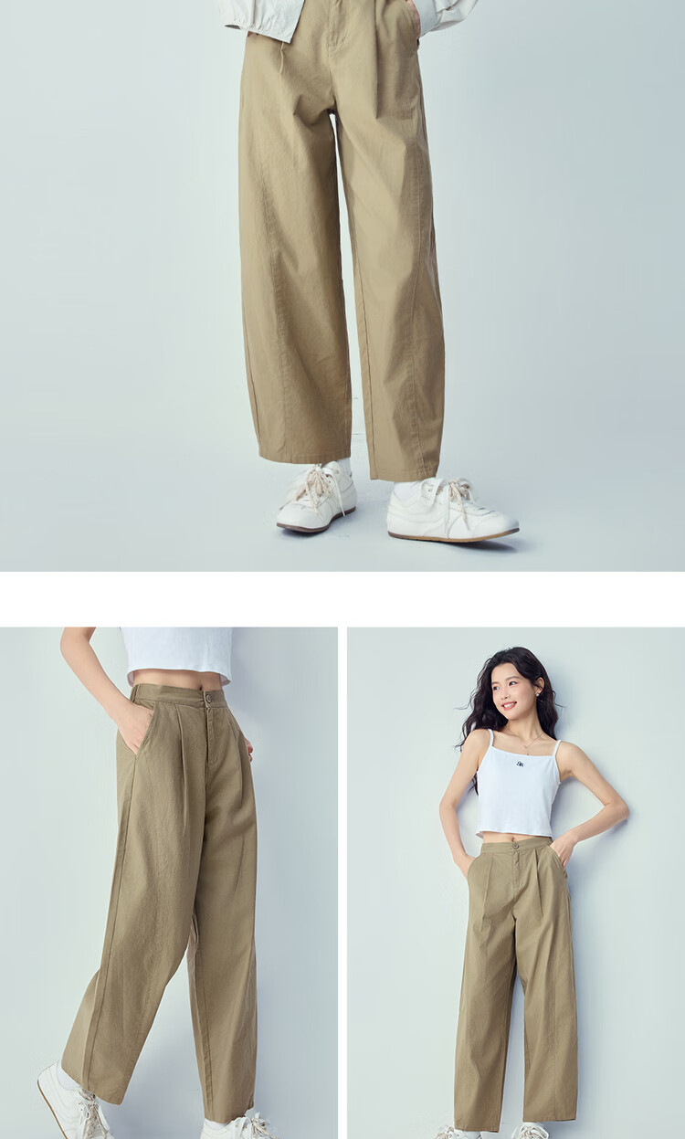 Giordano Women's Linen Pants 2026 Spring Cotton Linen Pleated Semi-Elastic Waist Casual Curved Pants 13416309 18