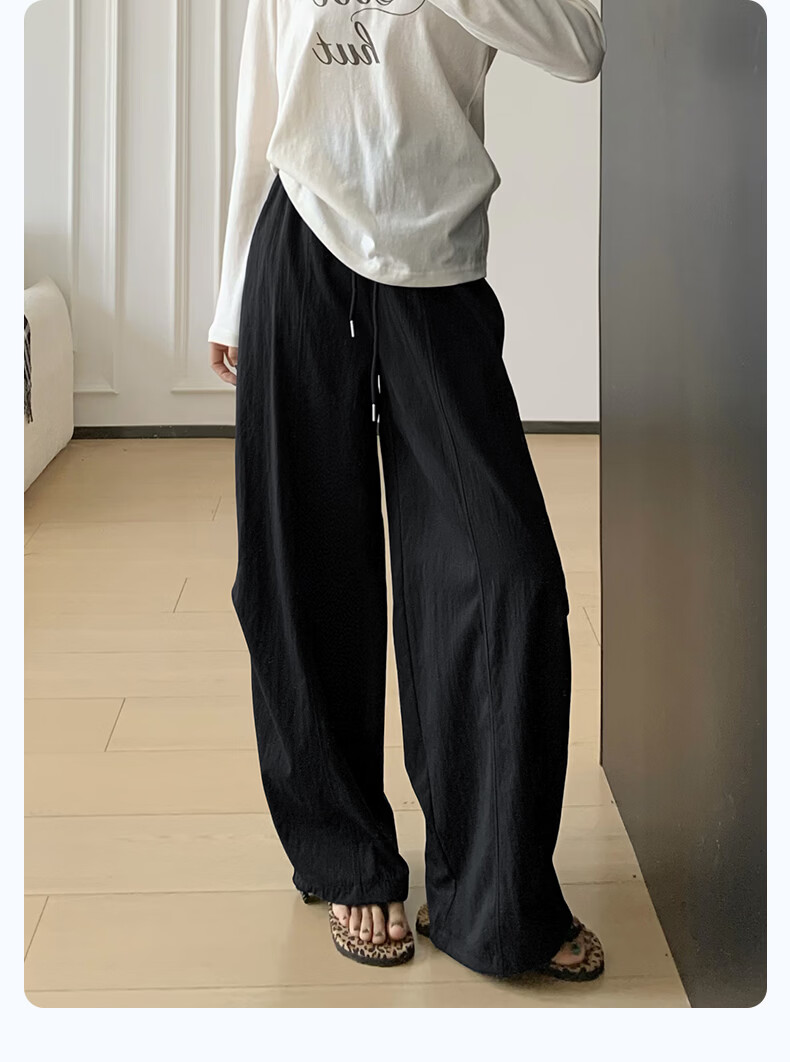 Langsha High Waist Casual Pants for Women Spring Summer Loose Straight Embroidered Washed Wide Leg Trousers Versatile Travel Long Pants Female 20