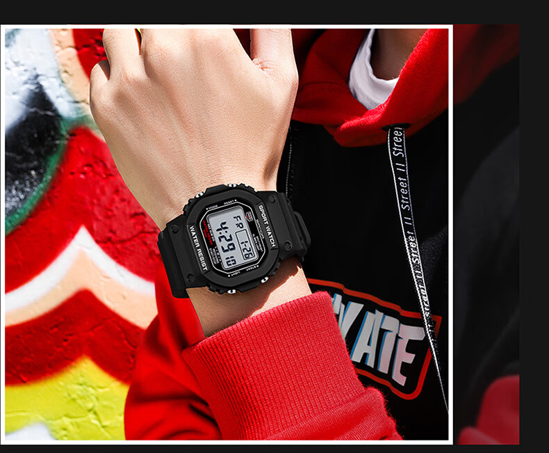 Wodu Youth Square Digital Sports Multifunction Alarm Clock Waterproof Boys Watch for Middle and High School Students Kids 15