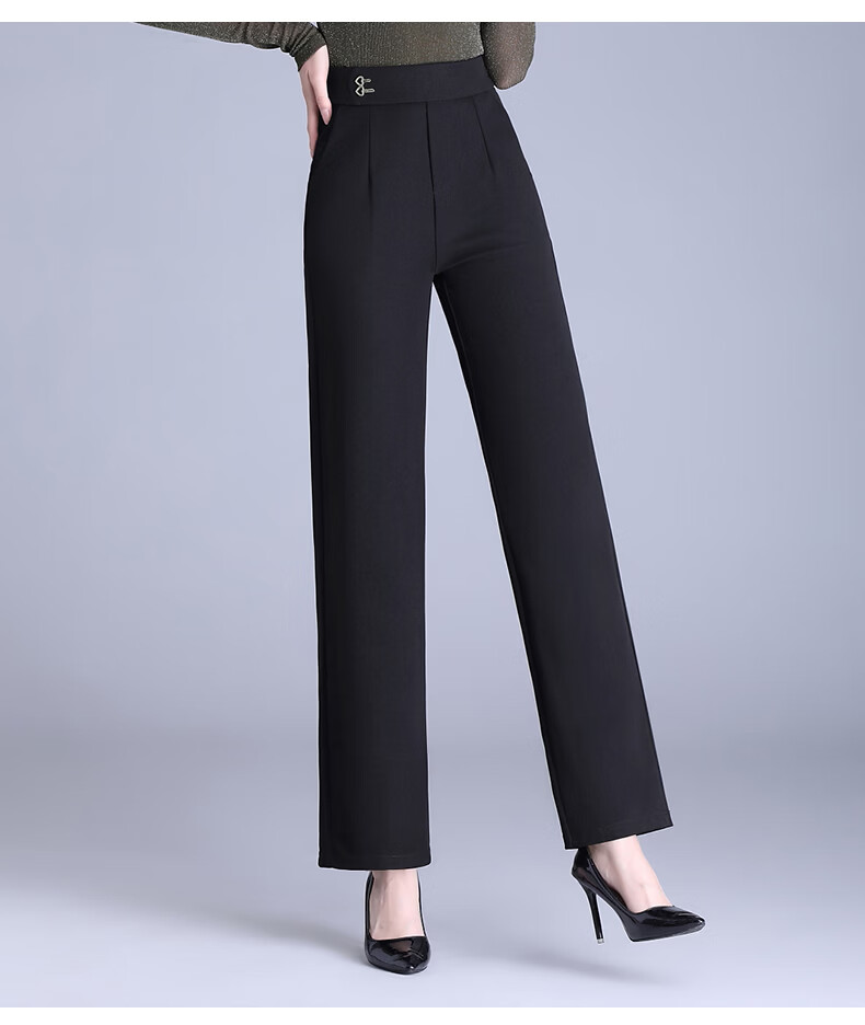 Hengyuanxiang Middle-aged Mom Elastic Waist Long Pants Thin Straight Casual Trousers for Spring and Autumn 9