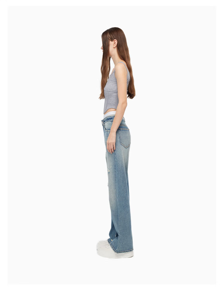 ANN ANDELMAN Official Two-Piece Style Elastic Waist Distressed Blue Denim Jeans for Women M 5