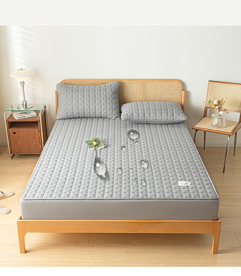 Hodo Waterproof Soybean Cotton-Padded Fitted Sheet Single Double 1.8x2m Mattress Protector 1.8m Bed Star Gray 25