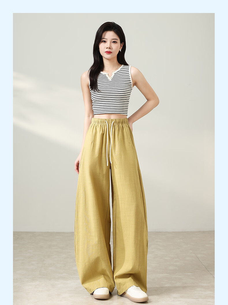 LangSha Tencel Cotton Casual Pants for Women Spring Summer Cool High Waist Wide Leg Slim Lyocell Curved Leg Travel Versatile Long Pants 16