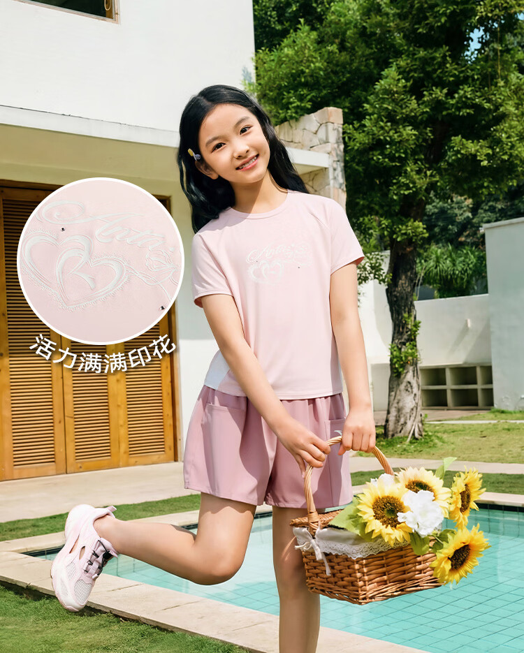 ANTA Kids Girls Summer 2026 Breathable Quick-Dry Short Sleeve T-Shirt and Shorts Sports Two-Piece Set A62627701 6