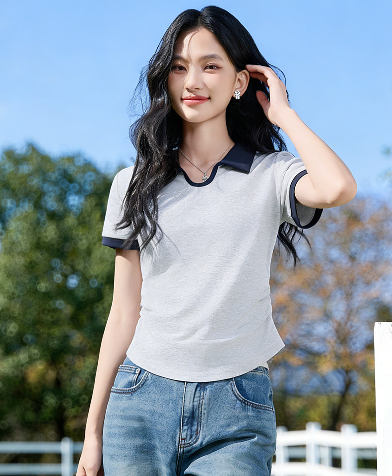 MINISO Women's Polo T-Shirt 2026 New Summer College Style Slim Waist Short Sleeve Top for Petite 18
