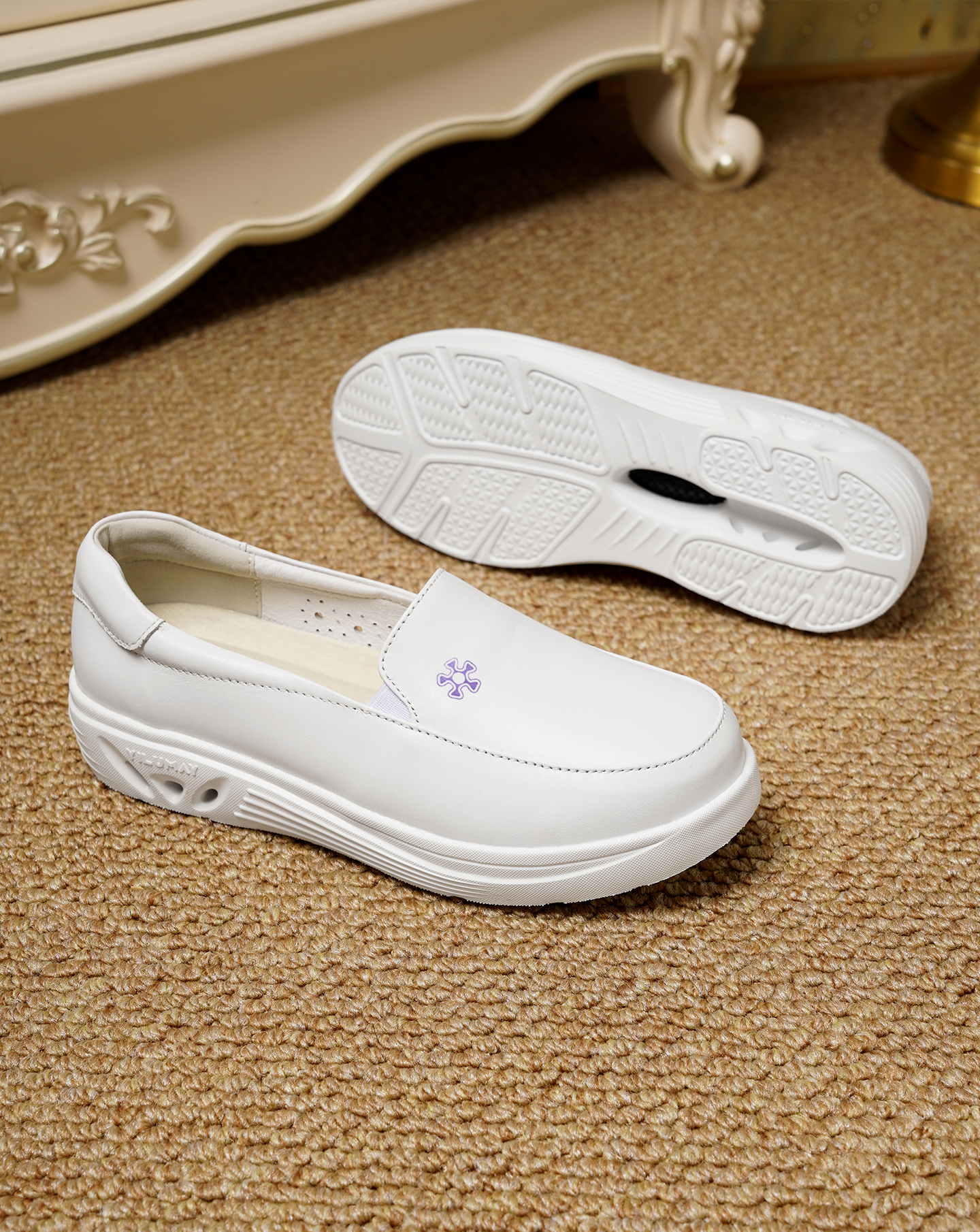 Bulan Ni Carbon Fiber Nurse Shoes Women Soft Sole Comfortable Breathable Non-Slip Long-Standing Medical Shoes G306 Purple Flower Size 37 11