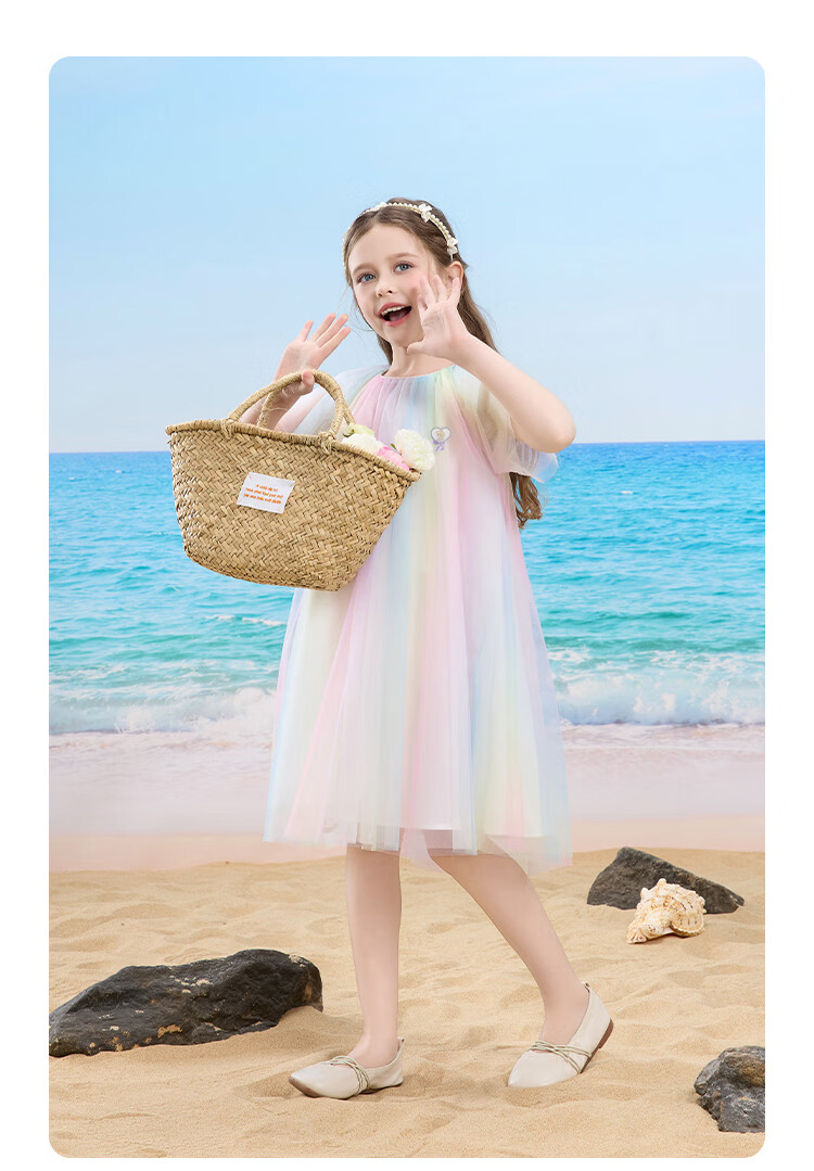 Disney Girls Rainbow Mesh Skirt 2026 New Summer Baby Princess Dress Ice Blue 130 10