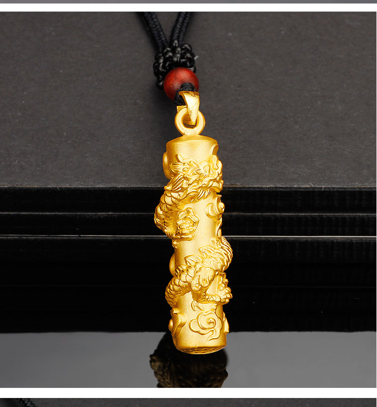 黄金龙柱吊坠男生肖龙3d硬足金999龙柱头属龙挂坠纯金项链女a款重约23