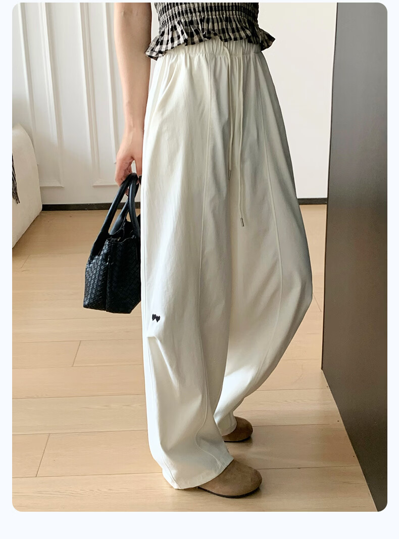 Langsha High Waist Casual Pants for Women Spring Summer Loose Straight Embroidered Washed Wide Leg Trousers Versatile Travel Long Pants Female 14
