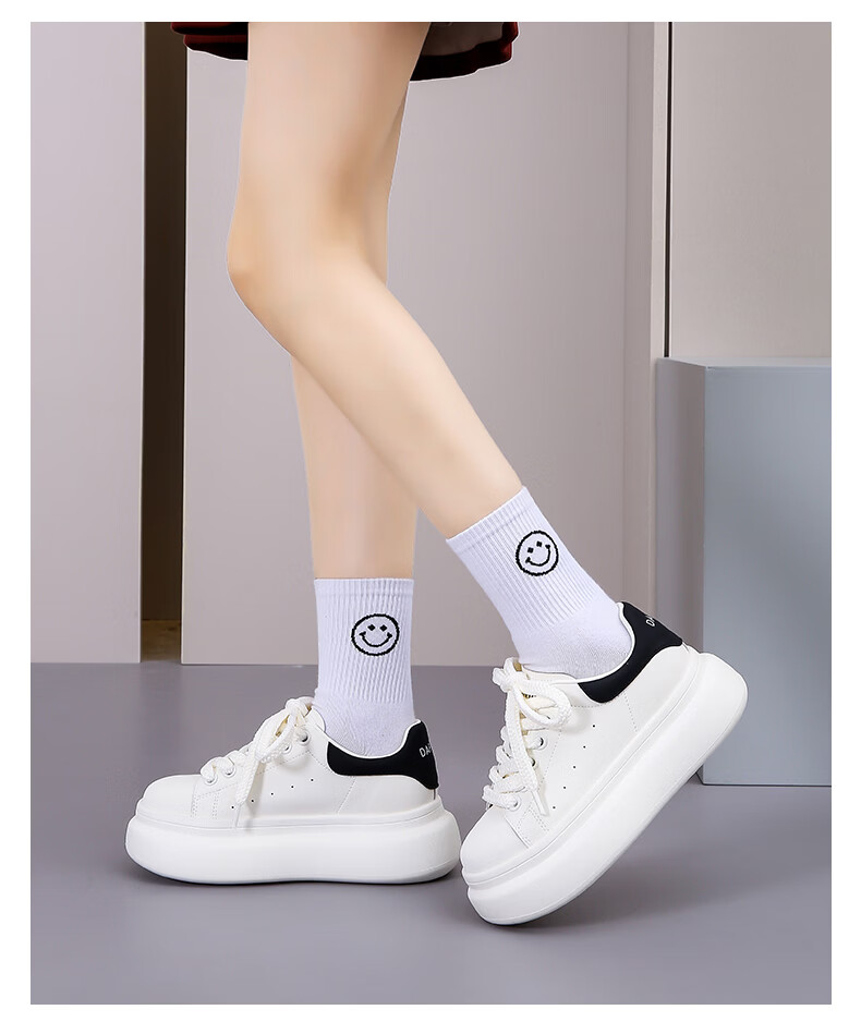 Daphne Popular Thick Sole Height Increasing White Sneakers for Women 2026 Autumn New Versatile Casual Shoes Silver Beige Size 35 22