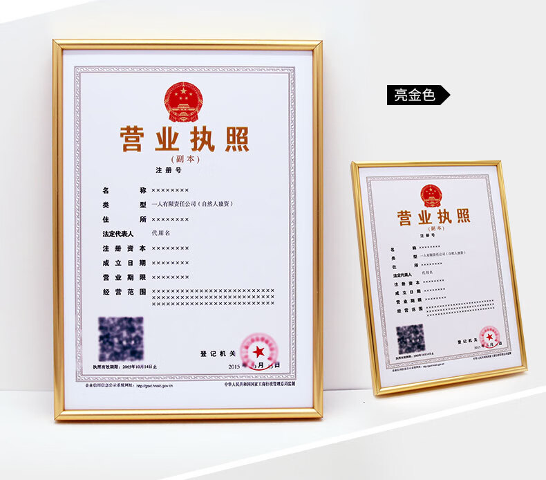 俱兴 铝合金证书框营业执照正本框副本框摆台金属相框挂墙大尺寸奖状