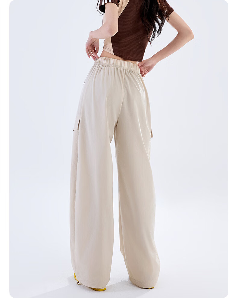 Langsha Women's Convertible Work Pants Summer Cool High Waist Slim Casual Drawstring Pleated Wide-Leg Pants Fashion Trend 18