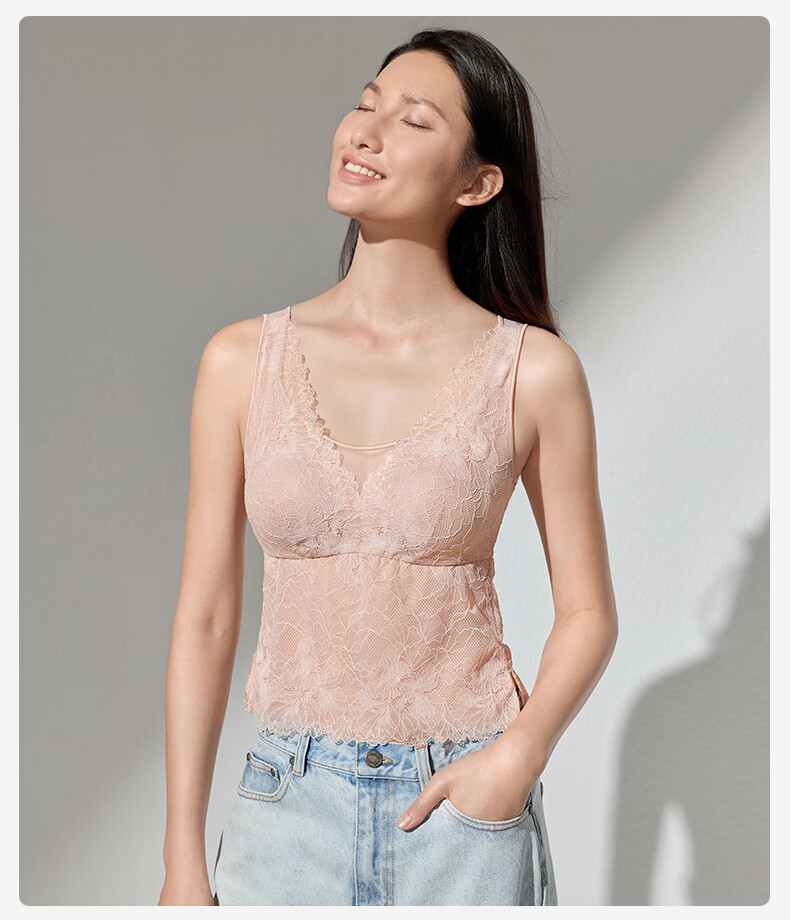 Manifen New French Lace V-Neck Vest Sexy Triangle Cup with Cup Camisole Fashionable Back Lightweight Thin Base Layer 13