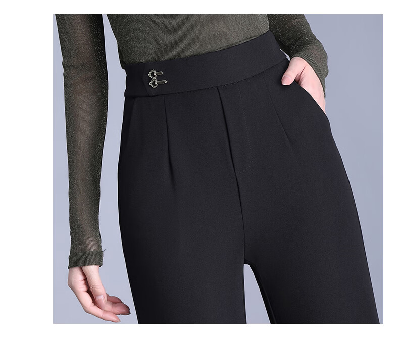 Hengyuanxiang Middle-aged Mom Elastic Waist Long Pants Thin Straight Casual Trousers for Spring and Autumn 8