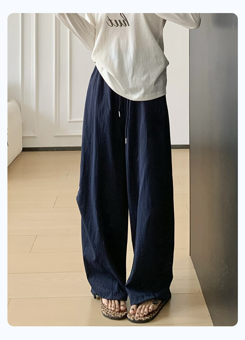 Langsha High Waist Casual Pants for Women Spring Summer Loose Straight Embroidered Washed Wide Leg Trousers Versatile Travel Long Pants Female 16