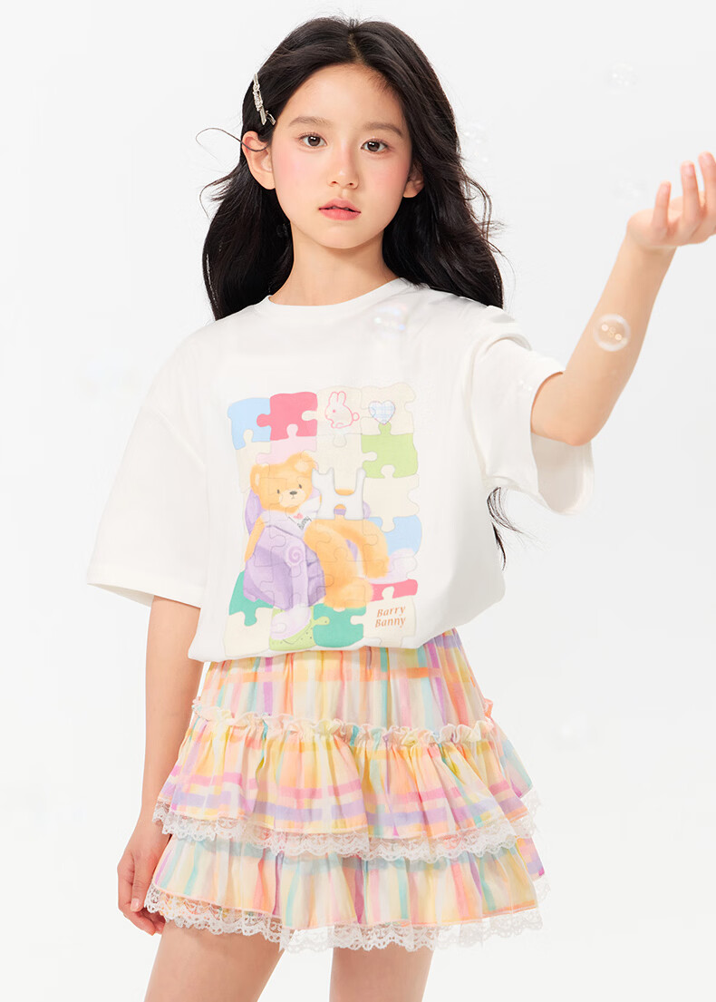 BARRY BANNY Girls Gradient Skirt 2026 Summer Kids Anti-Exposure Lace Short Skirt 8027 Pastel 160 10