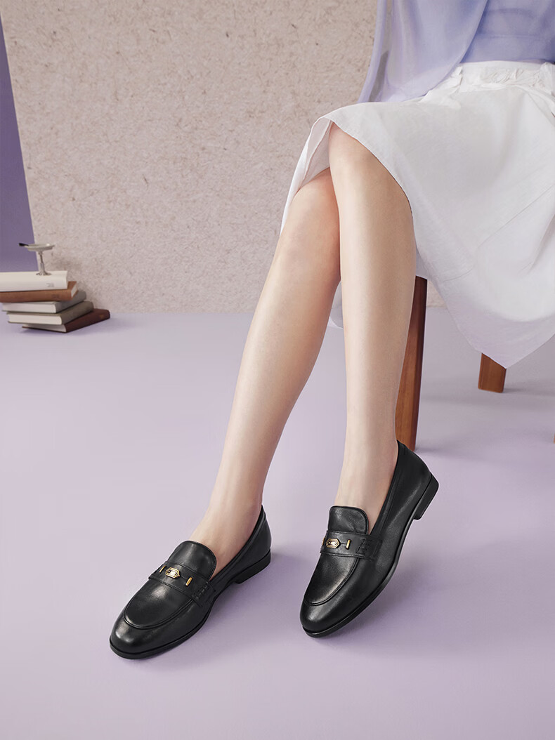 Basto [Jazz Vinyl] 26 Spring British Ultra-Soft Lambskin Loafers Women Single Shoes UXS01AA6 Off-White 38 22