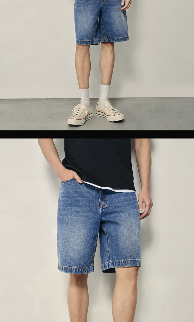 Giordano Men's Summer Vintage Style Pure Cotton Mid-Low Waist Denim Shorts 01106595 Korean Version 17