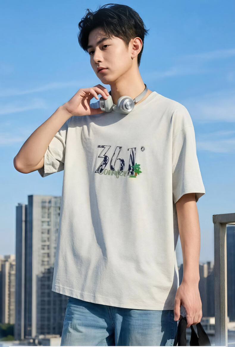 361° Couple's Short Sleeve T-Shirt Spring Summer New Pure Cotton Outdoor Sports Top 632520183F Off-White 2XL 2