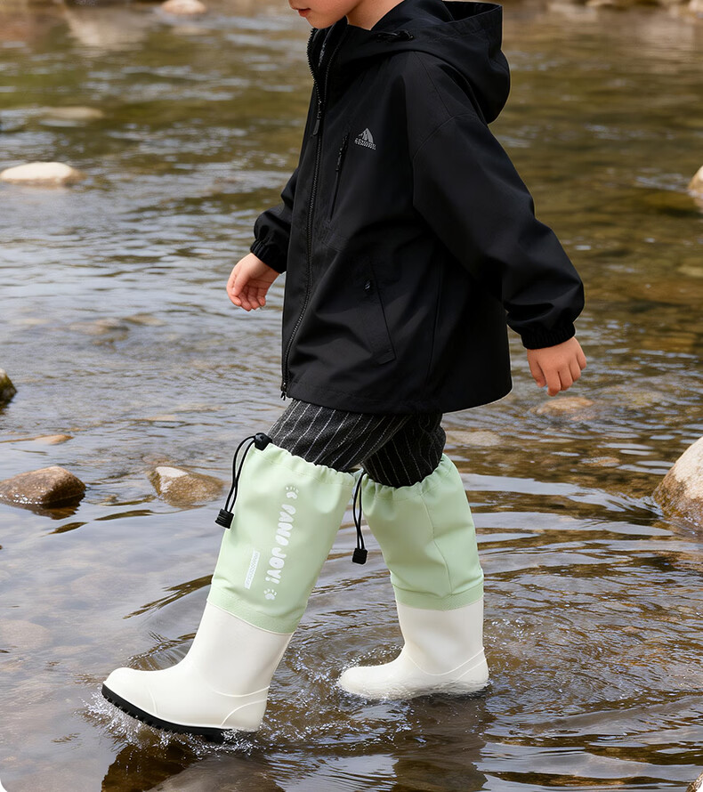FOOTOPPO Adjustable Cuff Kids Rain Boots Girls Long Tube Beach Shoes Boys High Tube Water Shoes Hiking Creek Shoes 18