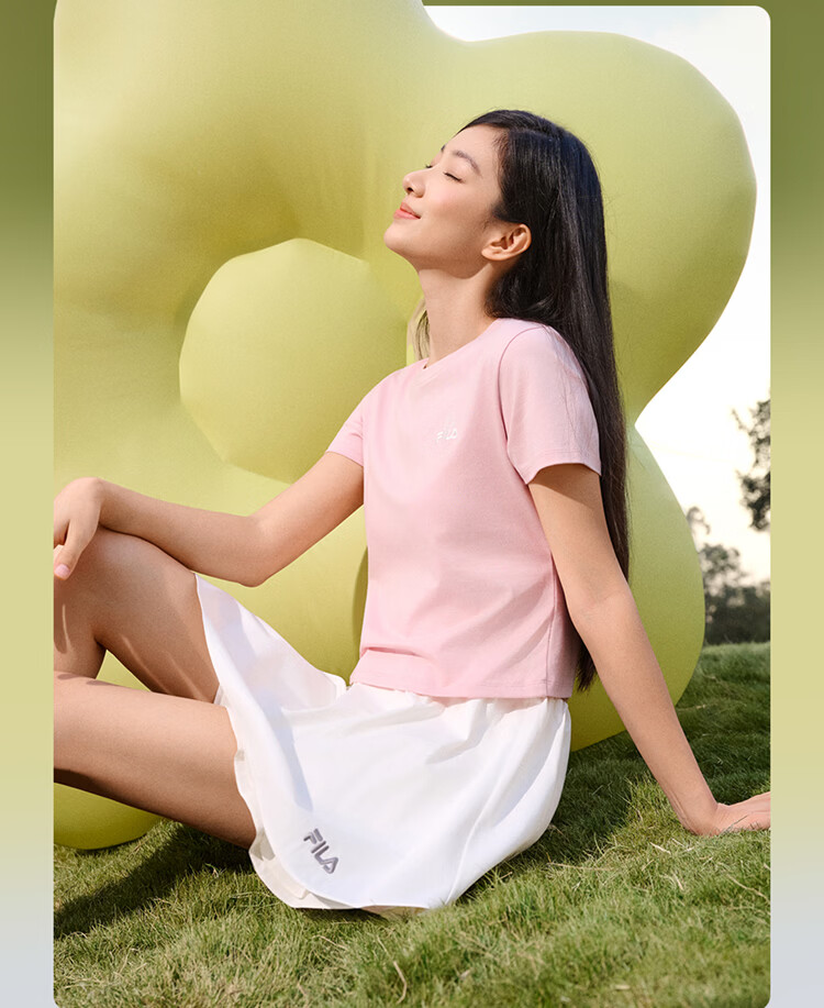 FILA Official Women's Knitted Short Sleeve Shirt 2026 Summer Casual Slim Fit Cool Cotton Cropped T-Shirt 15