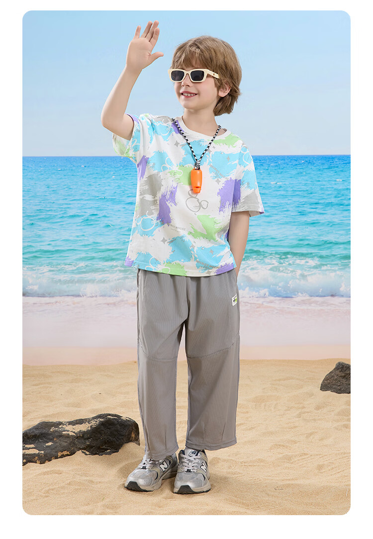 Disney Kids Boys and Girls Short Sleeve T-Shirt 2026 Summer New Parent-Child Matching Children's Basic Off-White Short Sleeve T-Shirt Size 110 42