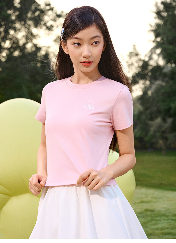 FILA Official Women's Knitted Short Sleeve Shirt 2026 Summer Casual Slim Fit Cool Cotton Cropped T-Shirt 27