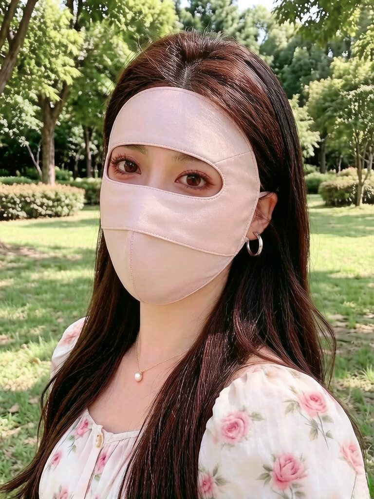 Muchiston Silk Sunscreen Face Mask for Women 2026 Summer New Full Face Protective Mask Double-Layer Mulberry Silk Face Cover 8