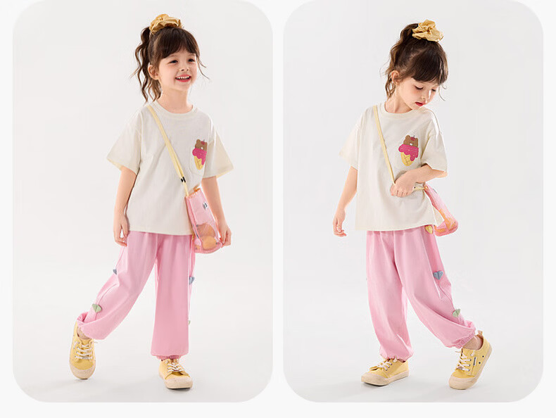 Dudu Kids 100% Cotton Girls' Mosquito-Repellent Pants Summer Lightweight Children's Casual Pants Light Gray Size 100 13