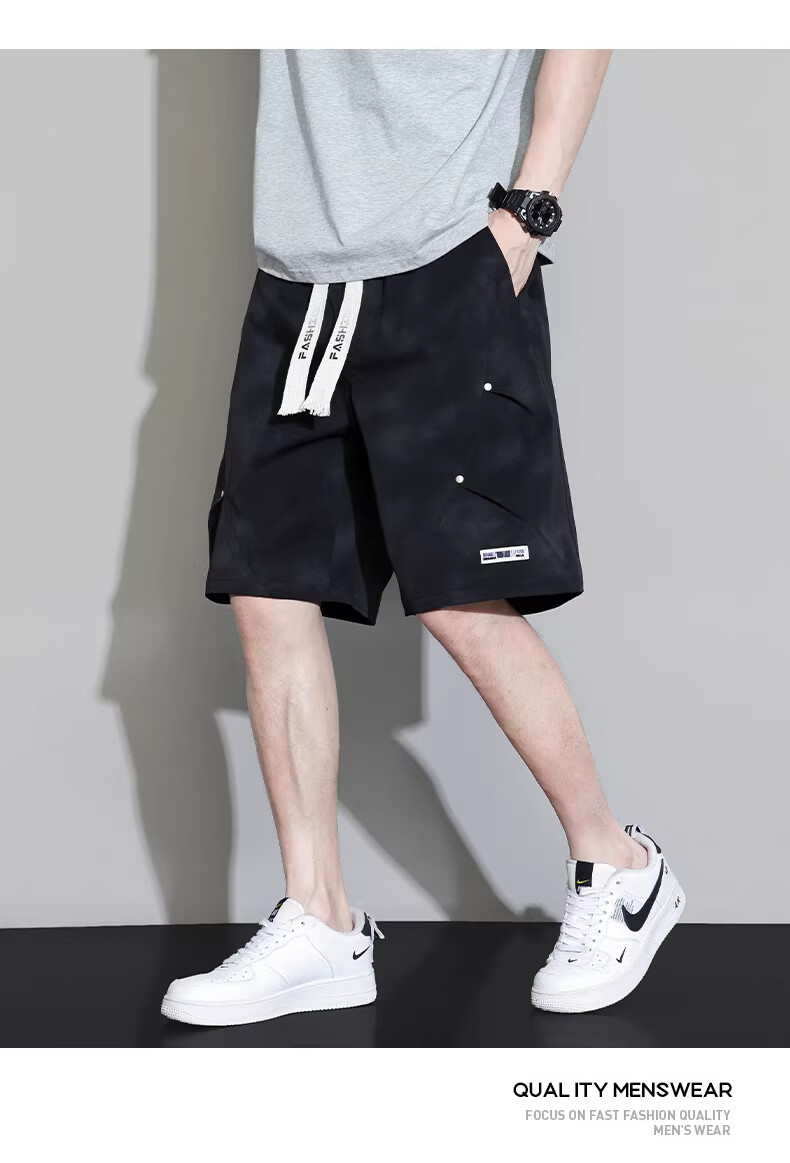 FARUISHI Men's Summer Ice Silk Quick-Dry Trendy Cargo Shorts Loose Fit Five-Point Sports Casual Pants Black 3XL 15
