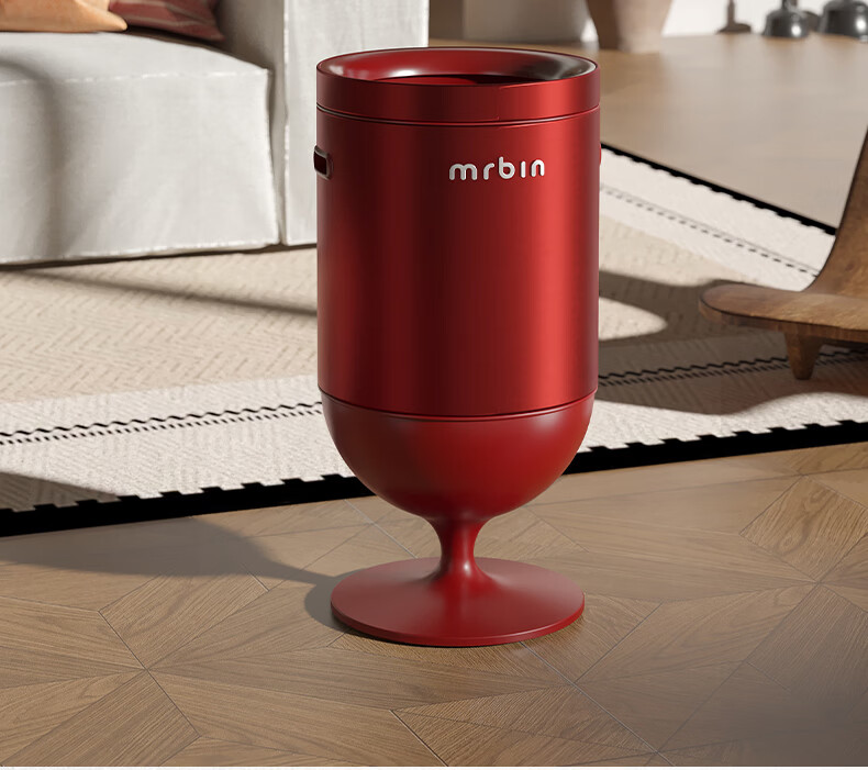 Mr.Bin Living Room Luxury Hands-Free Lidless Trash Can Wine Glass Style Kitchen High Foot High Aesthetic Stainless Steel Italian Luxury Red 20L 4