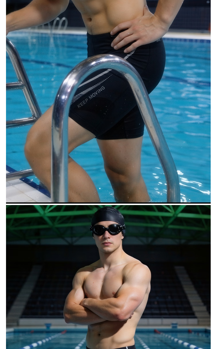 ANTA Men's Swim Trunks Square Leg Racing Swimsuit Goggles Cap Square Leg 400 Degree Set L 14