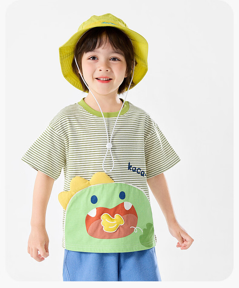 Dudu Kids Cartoon Summer T-Shirt Boys Short Sleeve Cotton Girls Summer Baby Lightweight Top Green Stripes Size 80 6