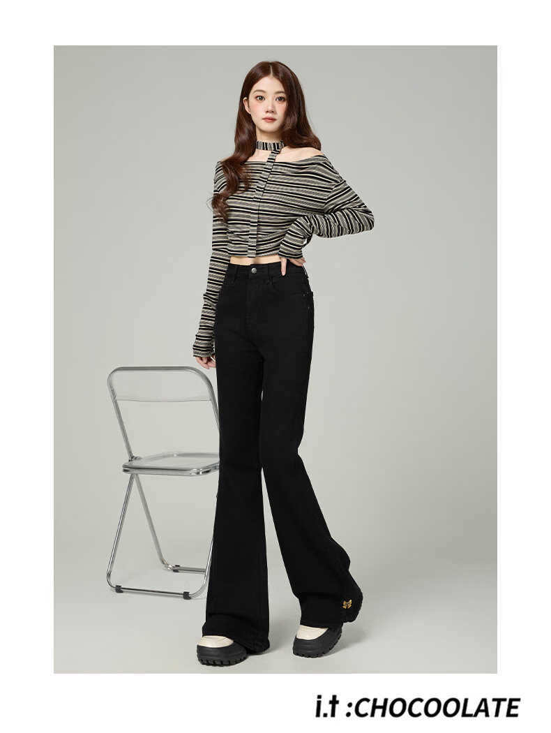 :CHOCOOLATE IT Split Flared Jeans for Women Spring Summer New Small Size Plus Size Flared Pants Light Blue XL 10