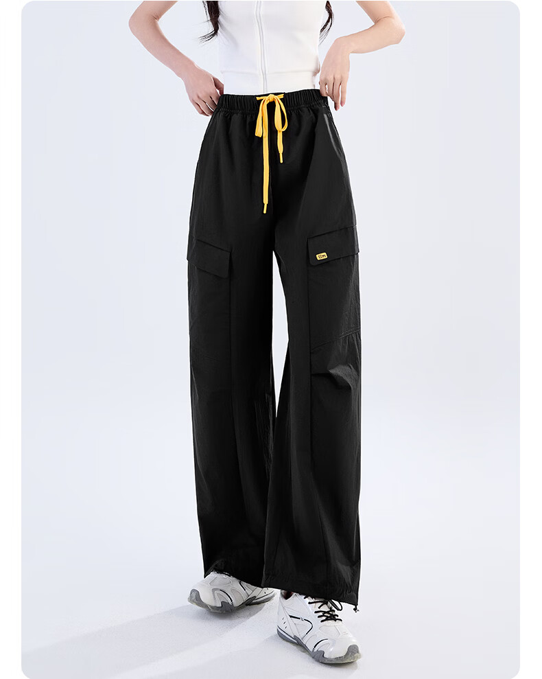 Langsha Women's Convertible Work Pants Summer Cool High Waist Slim Casual Drawstring Pleated Wide-Leg Pants Fashion Trend 26